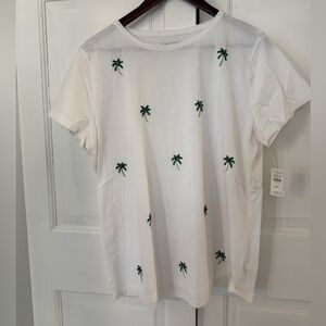 Talbots White Cotton Tee with Palm Tree Accents